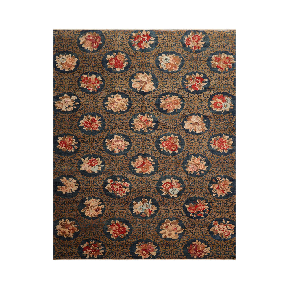 8x10 Blue, Brown, Beige Color Hand Knotted  100% Wool Transitional Oriental Rug