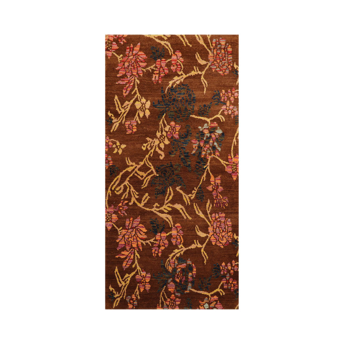 Runner Brown, Gold, Navy Color Hand Knotted  100% Wool Transitional Oriental Rug