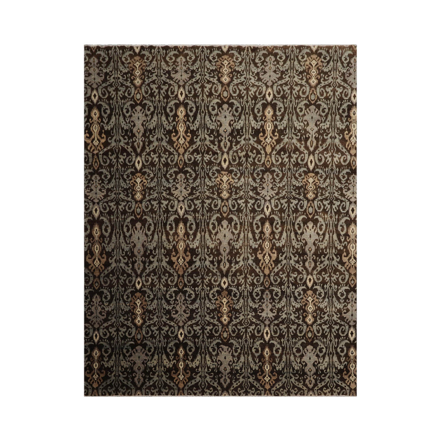 8x10 Brown, Slate, Ivory Color Hand Knotted  100% Wool Transitional Oriental Rug