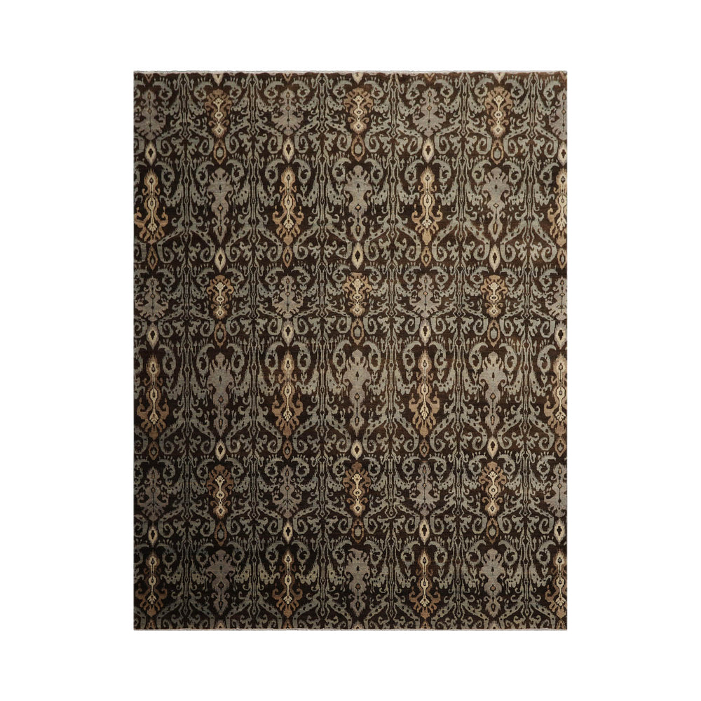 8x10 Brown, Slate, Ivory Color Hand Knotted  100% Wool Transitional Oriental Rug