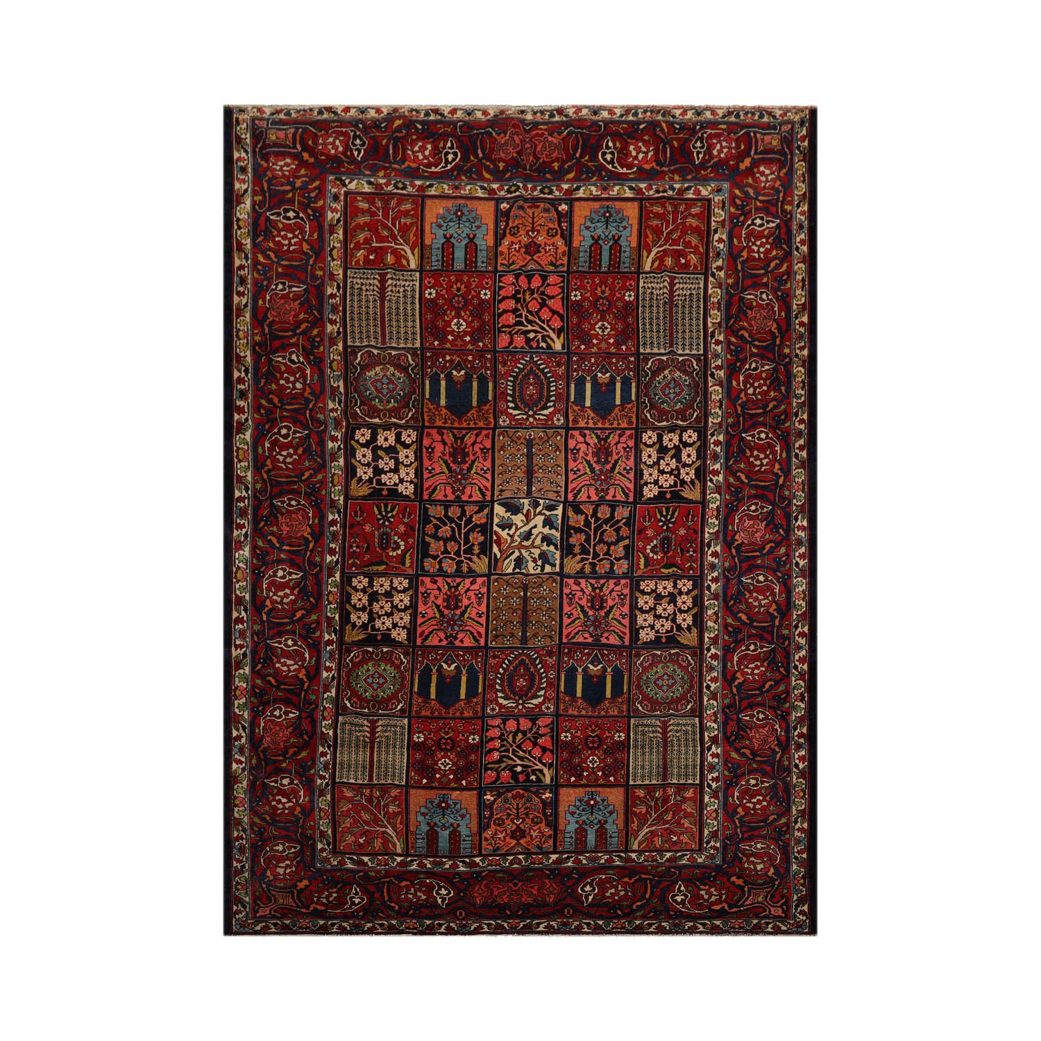 8x11 Navy, Red, Pink Color Hand Knotted Bakhtiari 100% Wool Traditional Oriental Rug