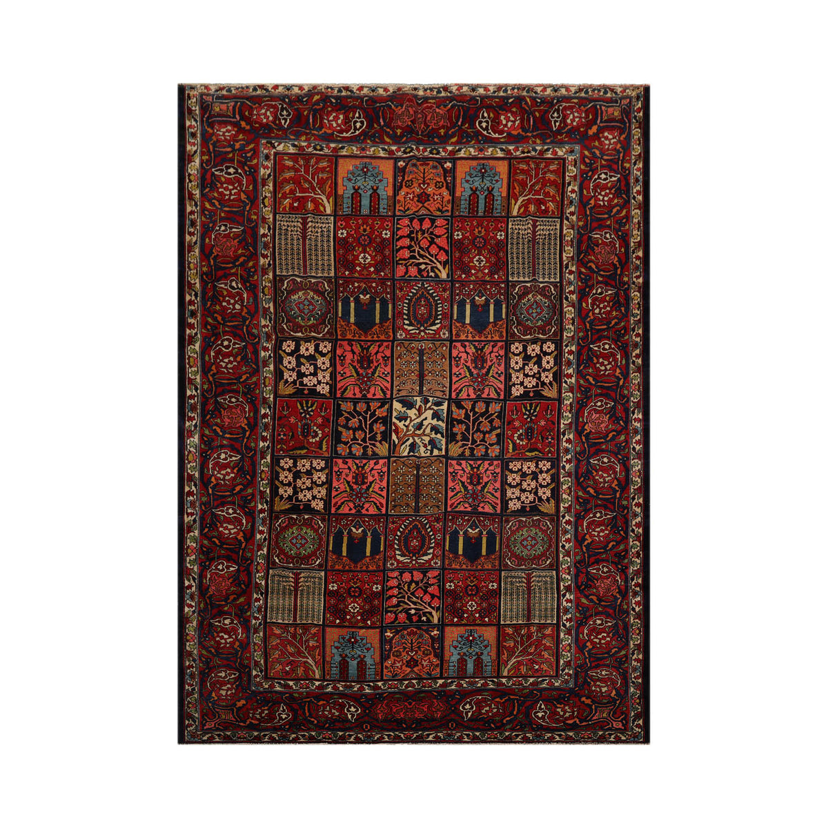 8x11 Navy, Red, Pink Color Hand Knotted Bakhtiari 100% Wool Traditional Oriental Rug