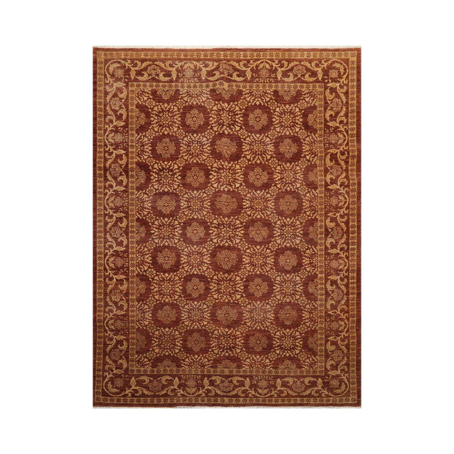 6x9 Brown, Tan, Gold Color Hand Knotted  100% Wool Traditional Oriental Rug