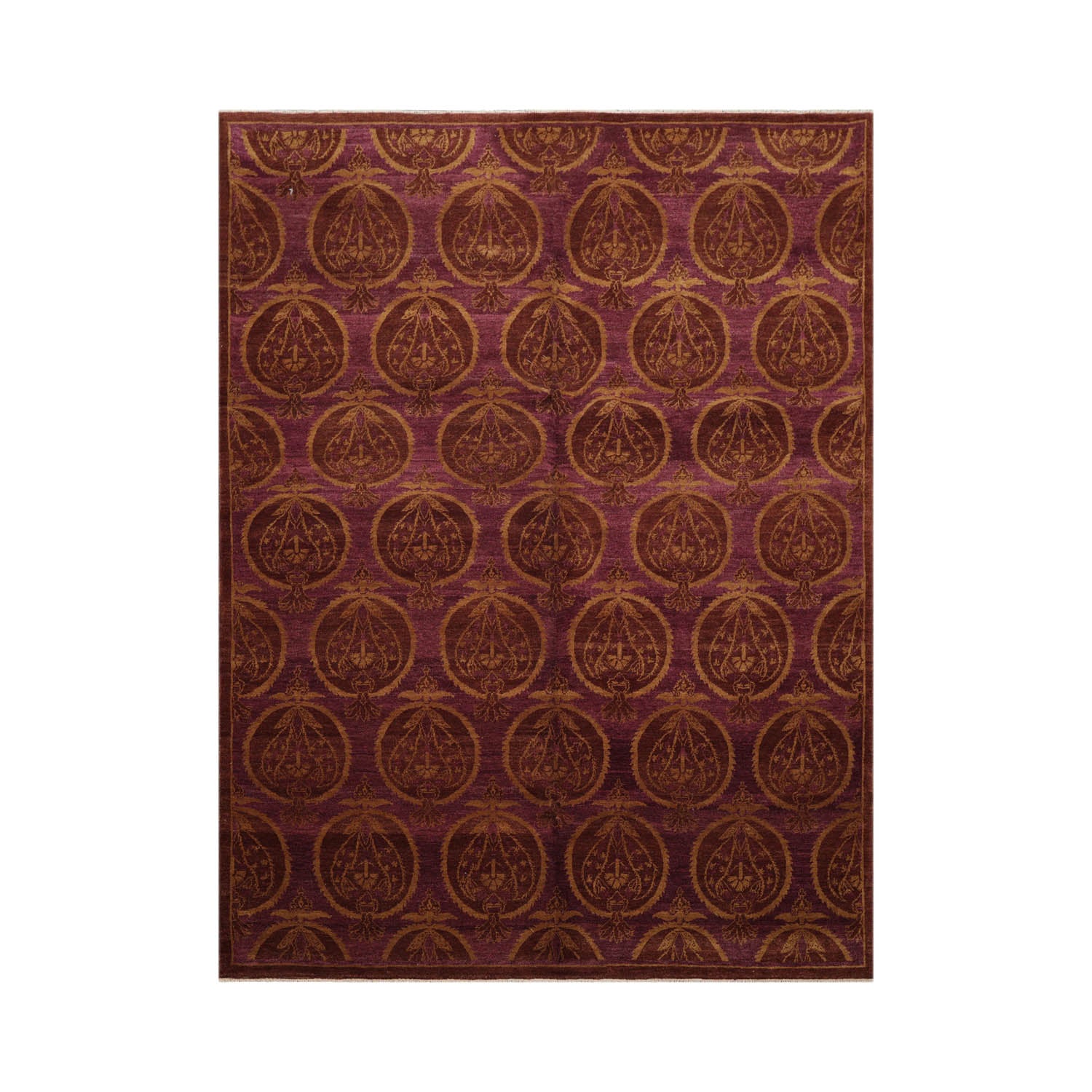 5x8 Aubergine, Brown, Gold Color Hand Knotted  100% Wool Transitional Oriental Rug