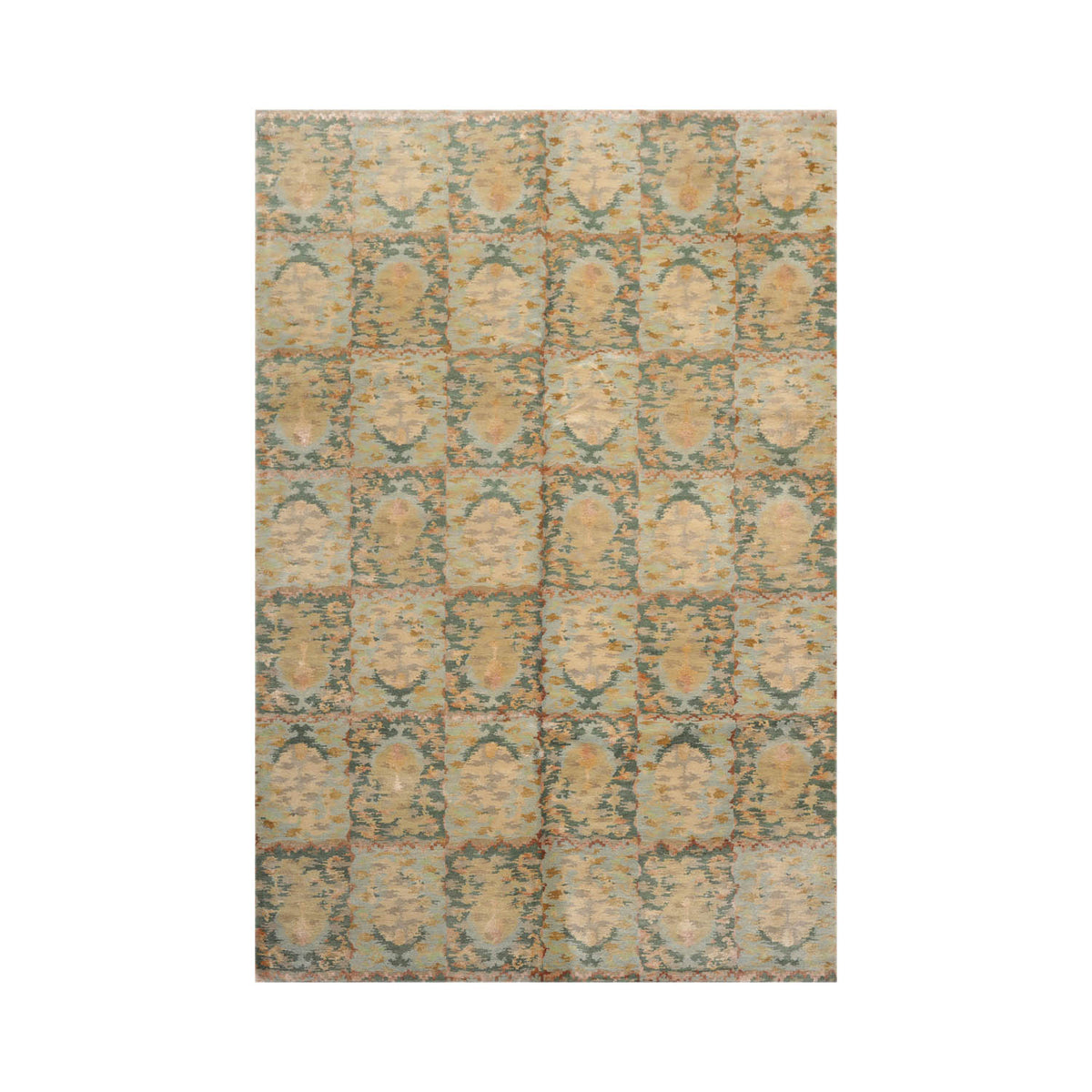 6x9 Aqua, Teal, Gold Color Hand Knotted Tibetan 100% Wool Contemporary Oriental Rug