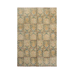6x9 Aqua, Teal, Gold Color Hand Knotted Tibetan 100% Wool Contemporary Oriental Rug