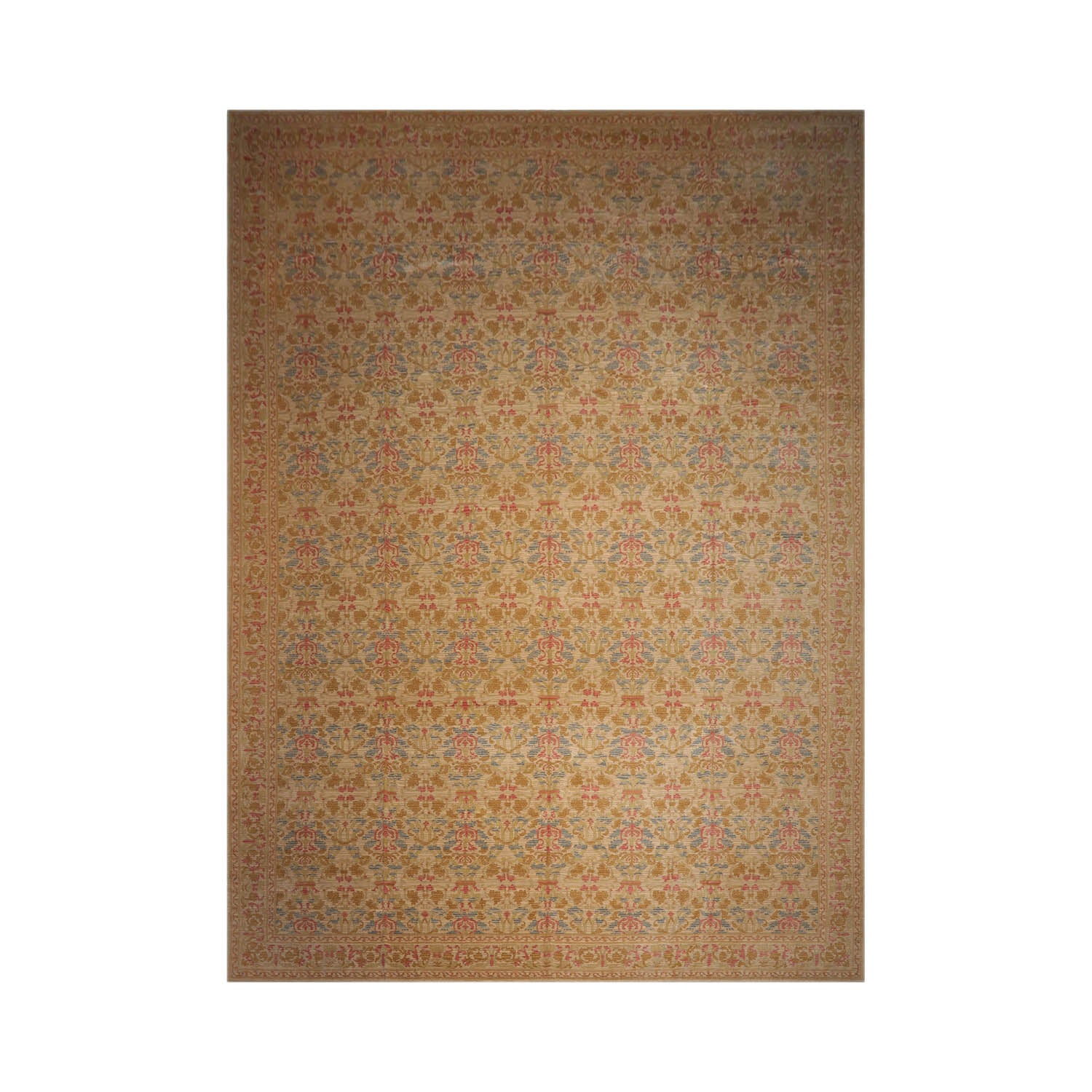 Palace Beige, Blue, Rose Color Hand Knotted  100% Wool Transitional Oriental Rug