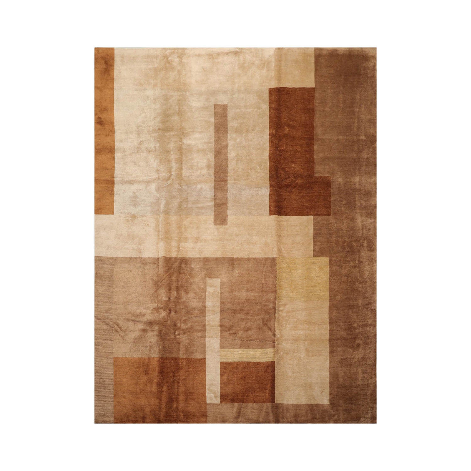9x12 Beige, Brown, Caramel Color Hand Knotted  Wool & Silk Modern Oriental Rug