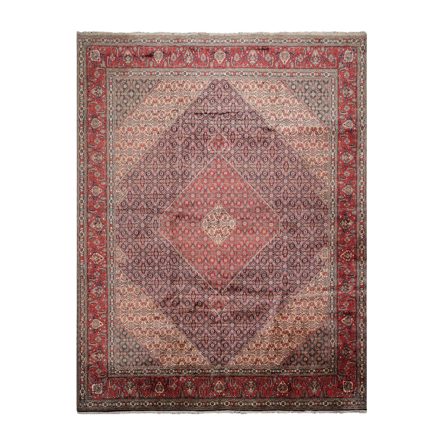 10x14 Midnight Blue, Coral, Ivory Color Hand Knotted Bidjar 100% Wool Traditional Oriental Rug