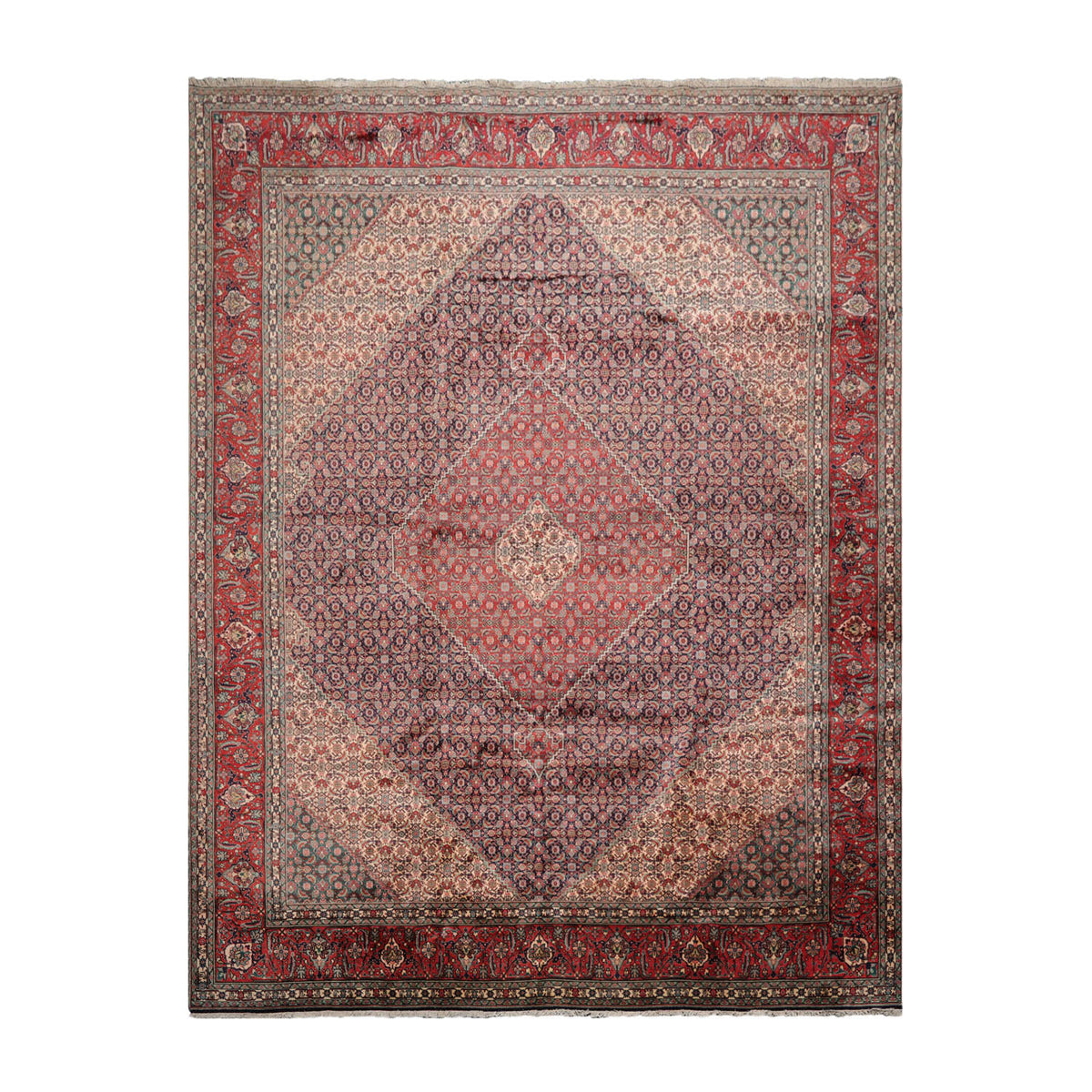 10x14 Midnight Blue, Coral, Ivory Color Hand Knotted Bidjar 100% Wool Traditional Oriental Rug