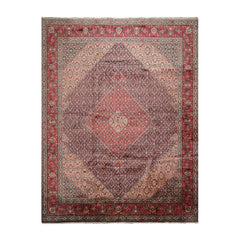 10x14 Midnight Blue, Coral, Ivory Color Hand Knotted Bidjar 100% Wool Traditional Oriental Rug