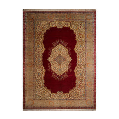 Palace Burgundy, Beige, Moss Color Hand Knotted Tabriz 100% Wool Traditional Oriental Rug
