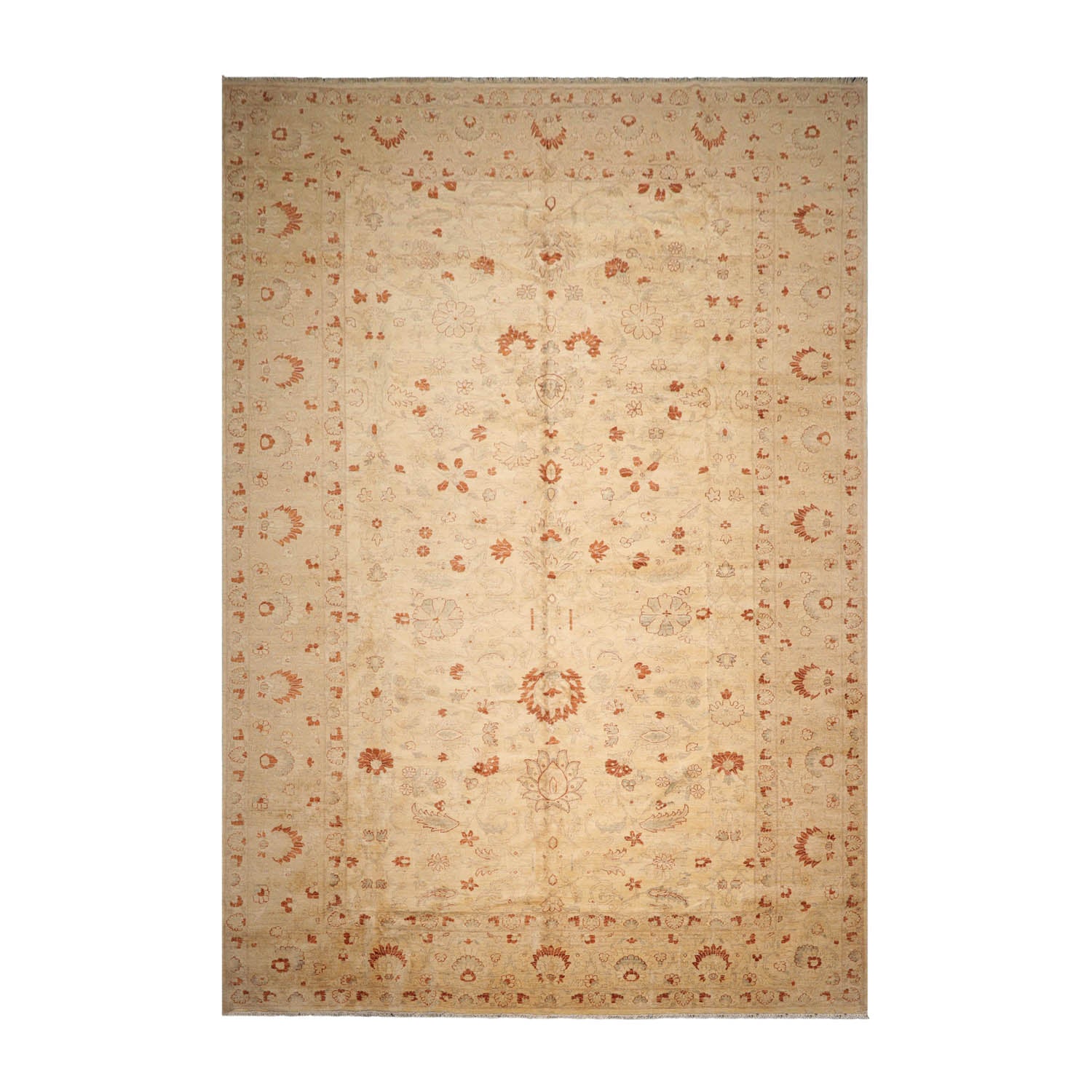 12x18 Warm Beige, Caramel, Gray Color Hand Knotted  100% Wool Traditional Oriental Rug