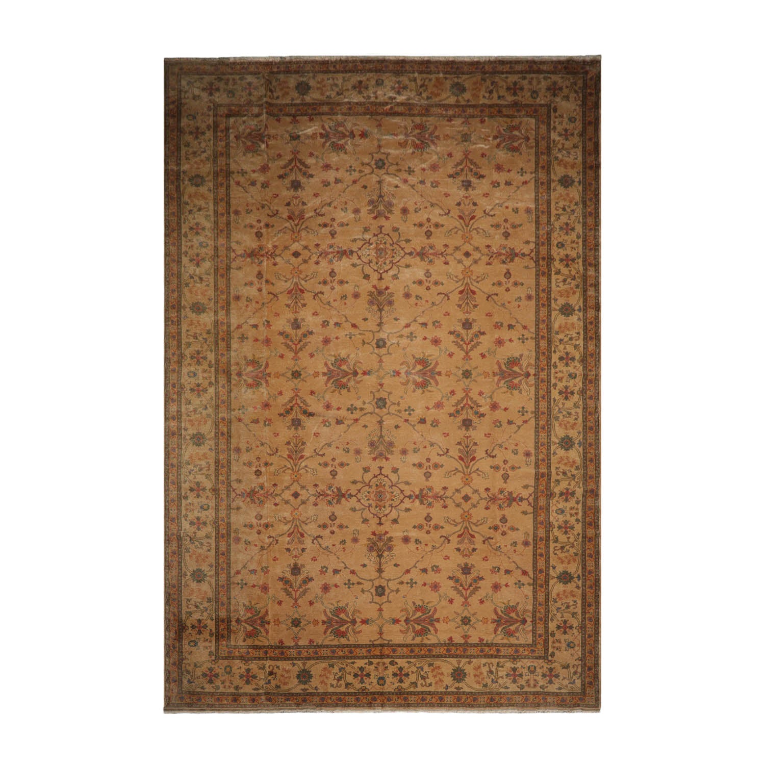 12x18 Tan, Beige, Teal Color Hand Knotted  100% Wool Traditional Oriental Rug