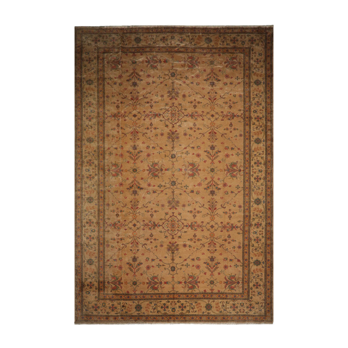 12x18 Tan, Beige, Teal Color Hand Knotted  100% Wool Traditional Oriental Rug
