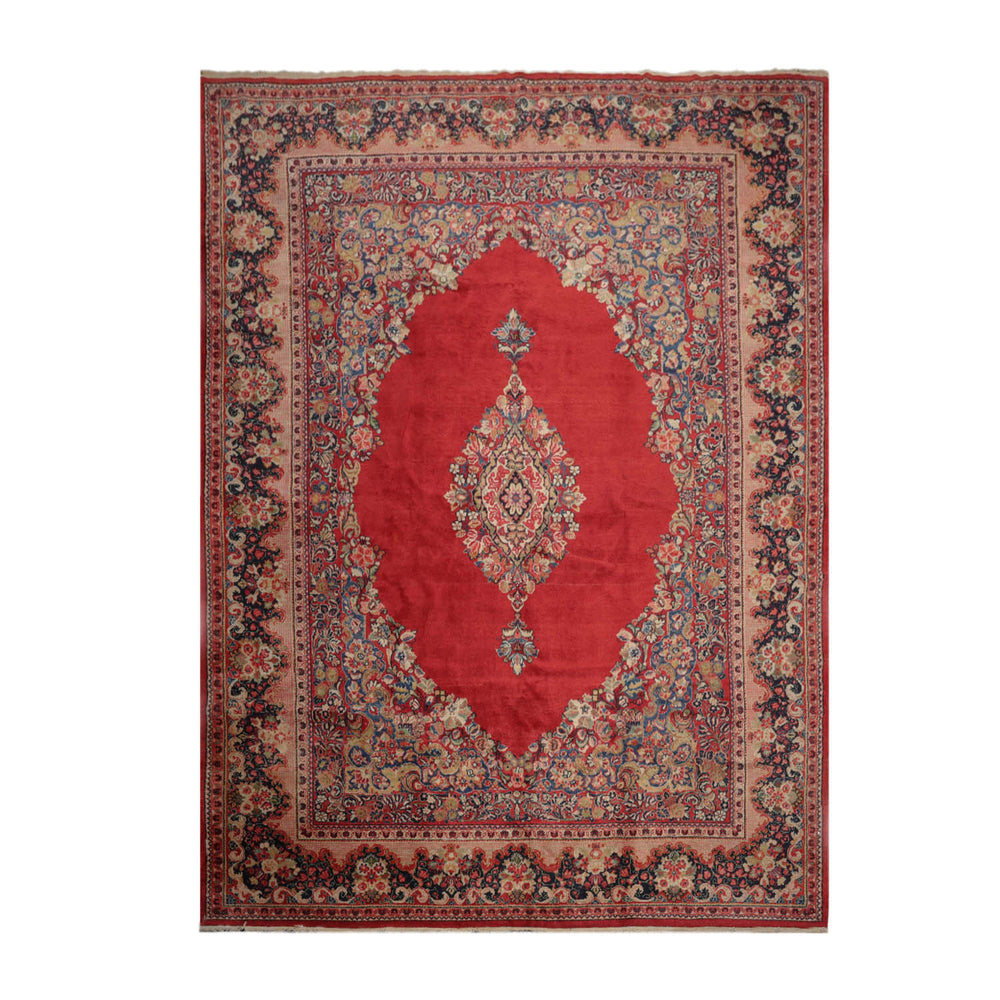 10x14 Coral, Beige, Blue Color Hand Knotted Mahal 100% Wool Traditional Oriental Rug