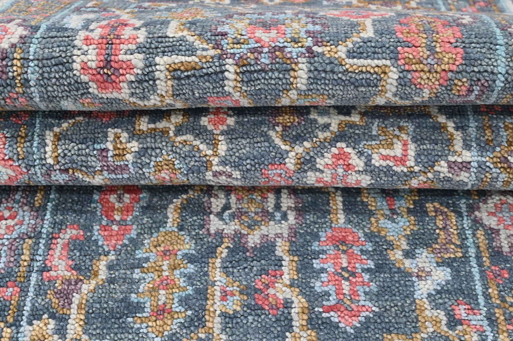 Multi Size Teal Blush Green Color Hand Knotted Oushak Wool  Oriental Rug