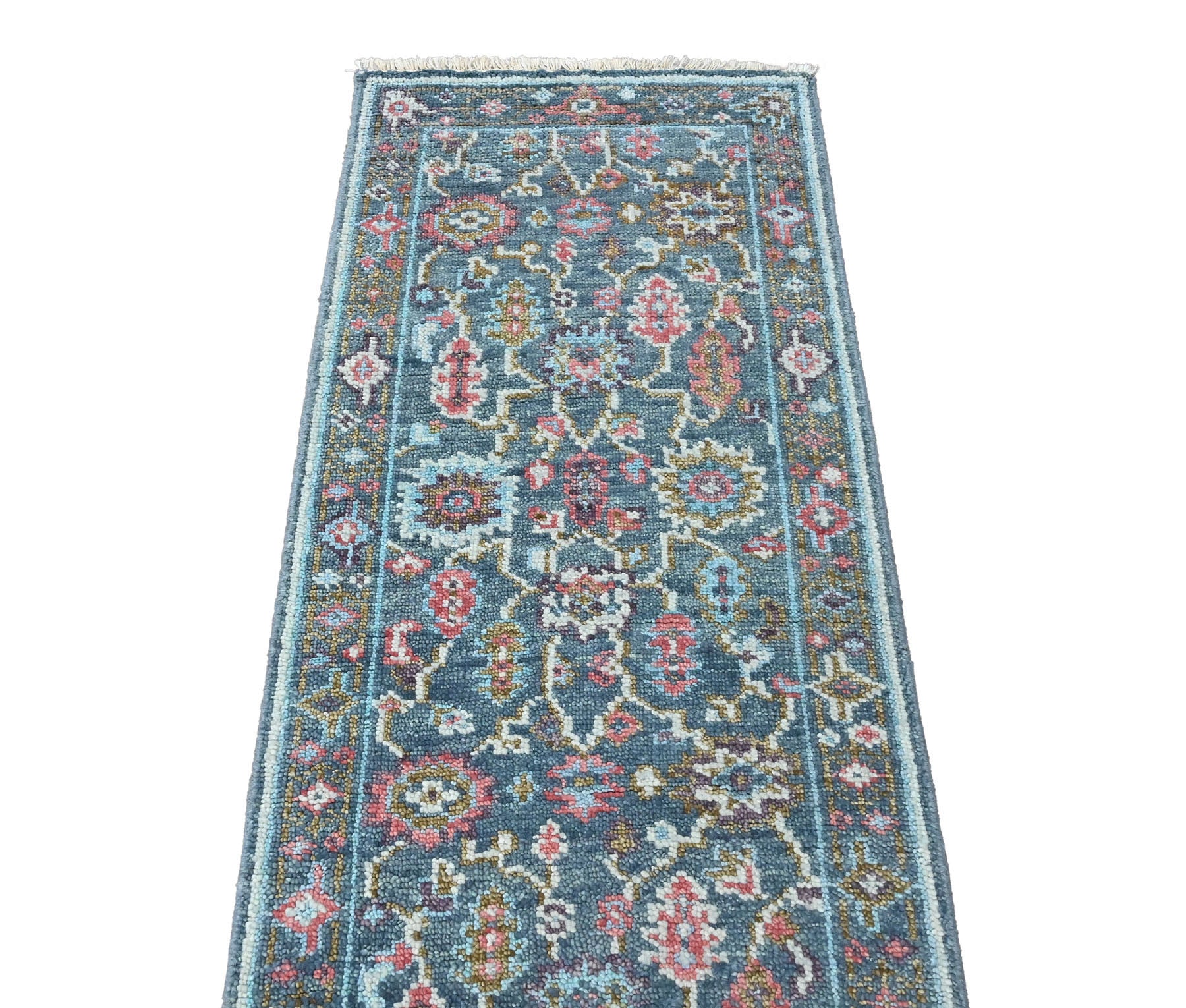 Multi Size Teal Blush Green Color Hand Knotted Oushak Wool  Oriental Rug