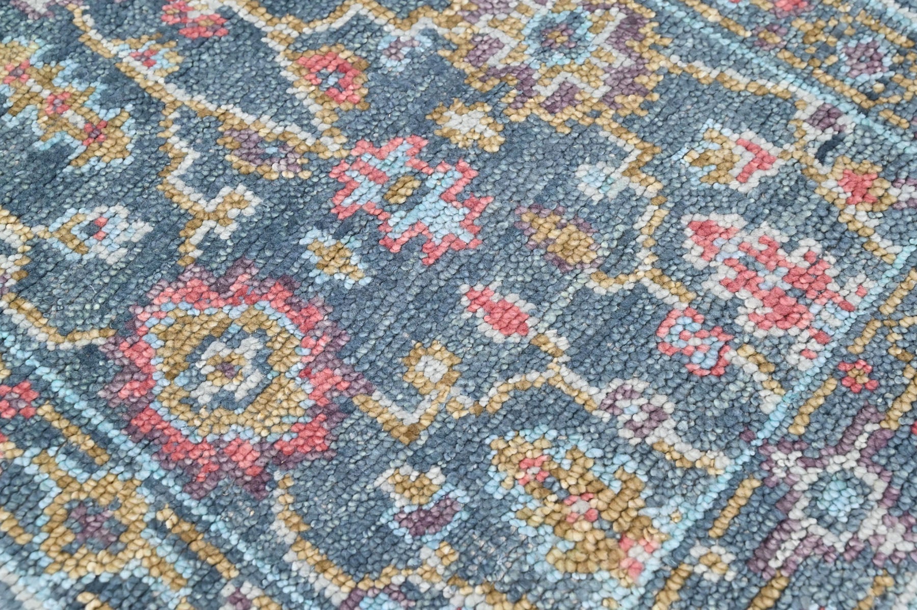 Multi Size Teal Blush Green Color Hand Knotted Oushak Wool  Oriental Rug