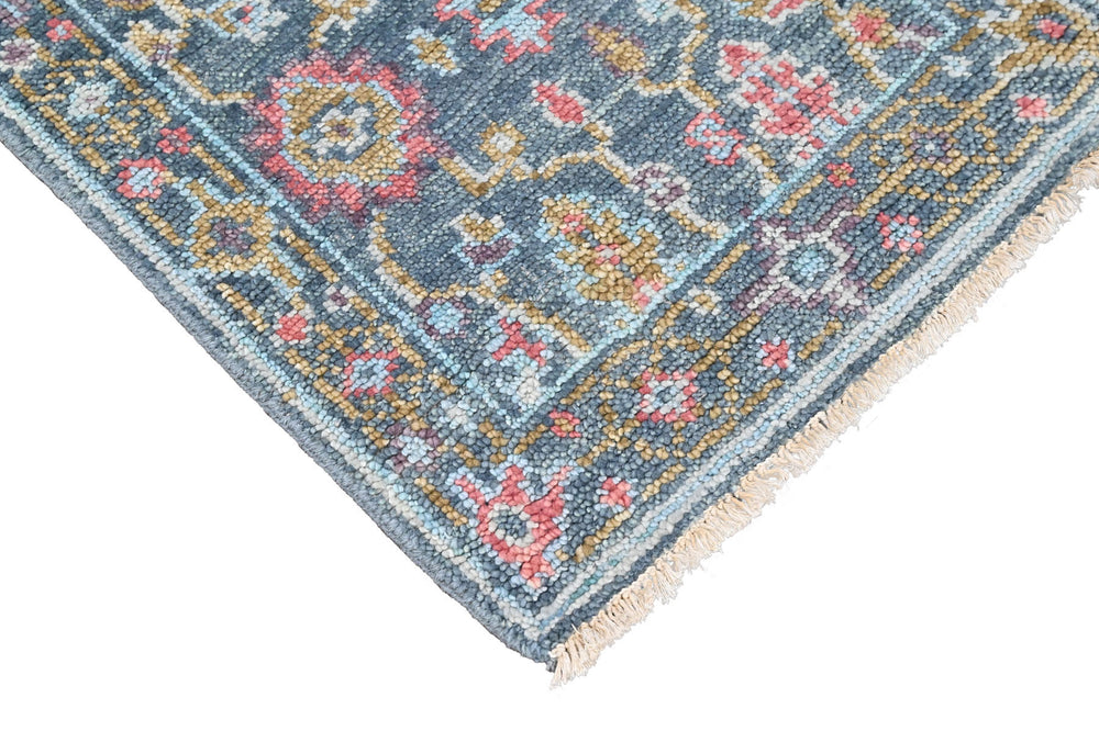 Multi Size Teal Blush Green Color Hand Knotted Oushak Wool  Oriental Rug
