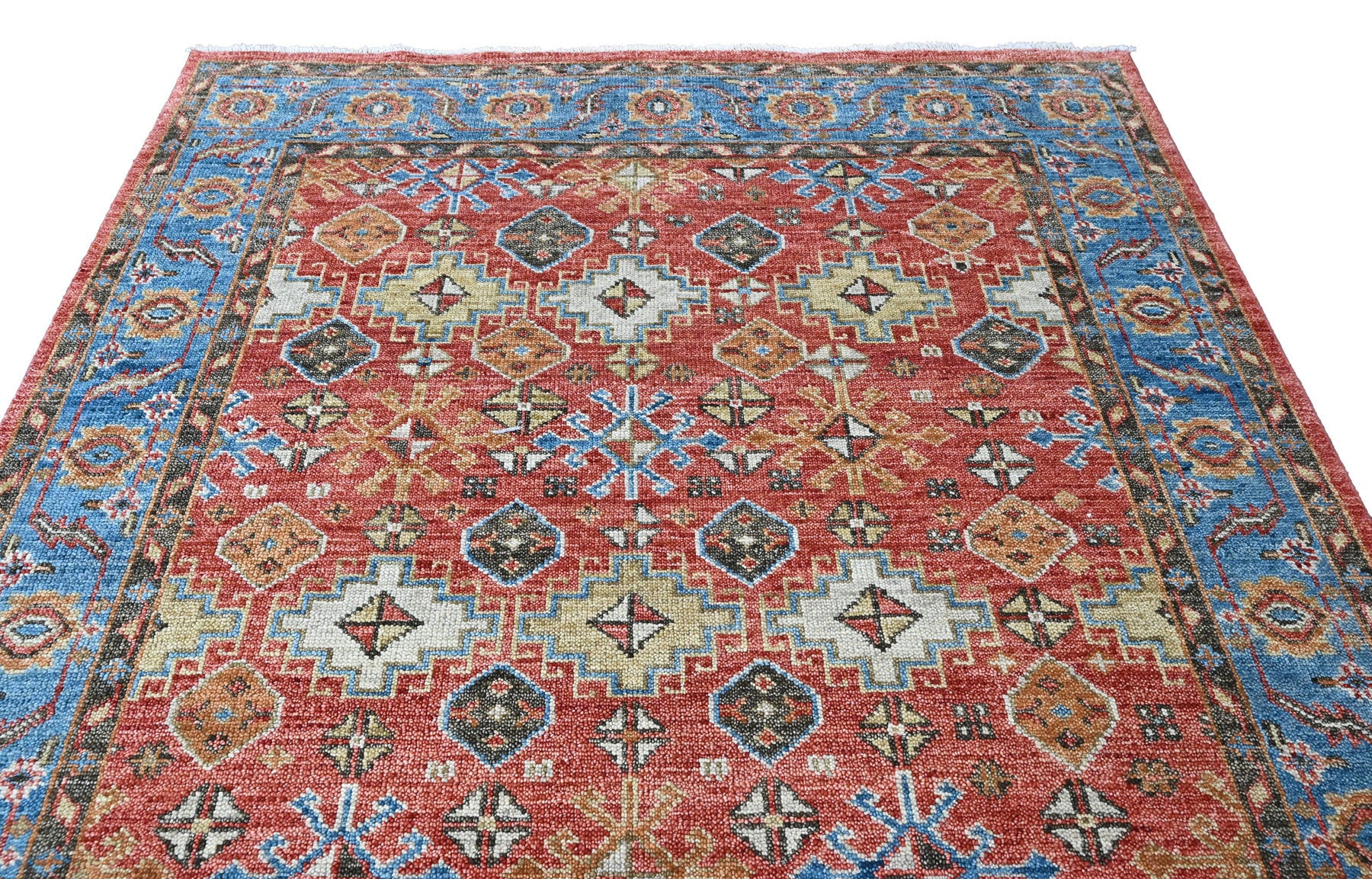 Multi Size Rust Blue Aqua Color Hand Knotted Oushak Wool Transitional Oriental Rug
