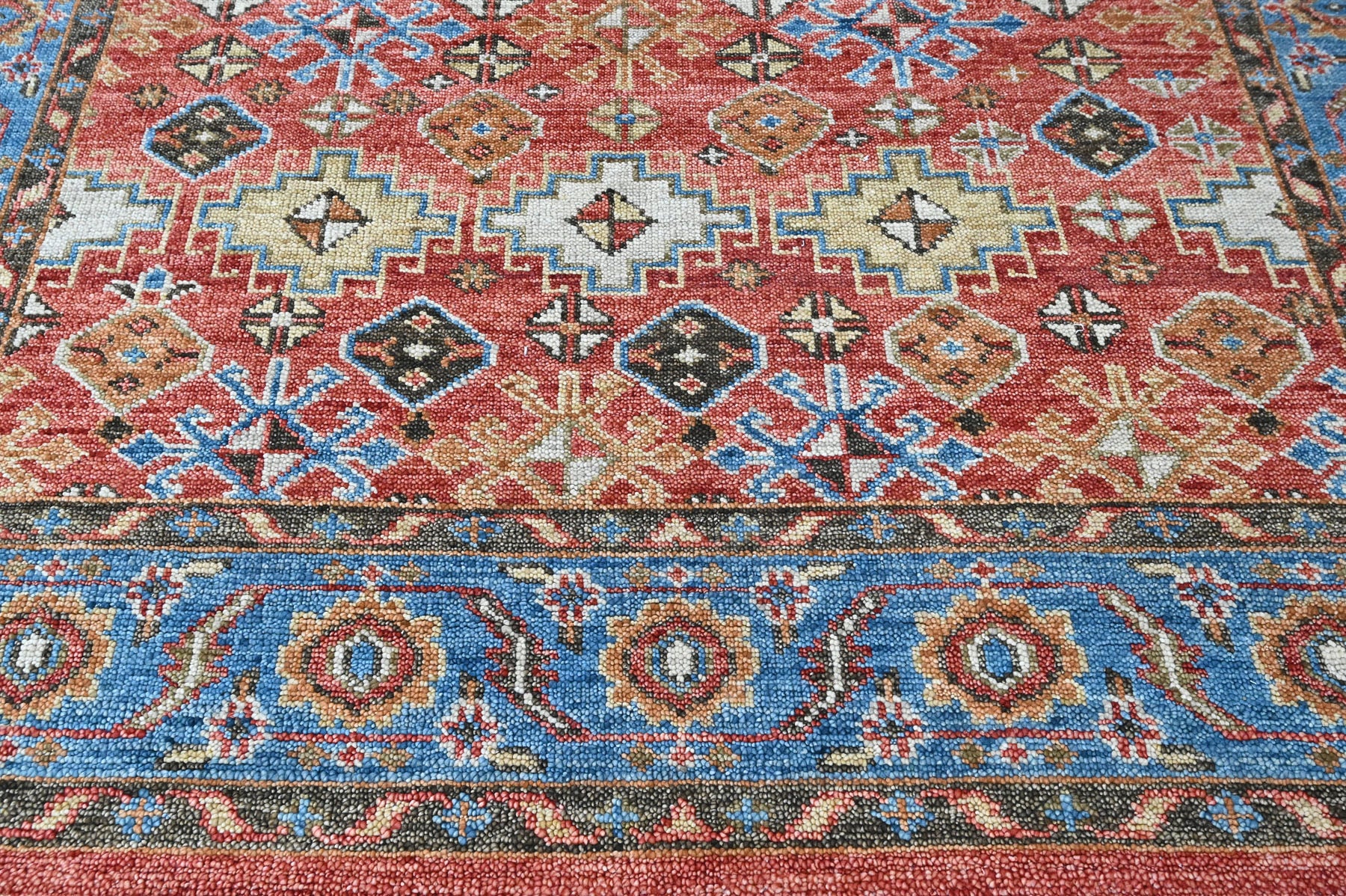 Multi Size Rust Blue Aqua Color Hand Knotted Oushak Wool Transitional Oriental Rug