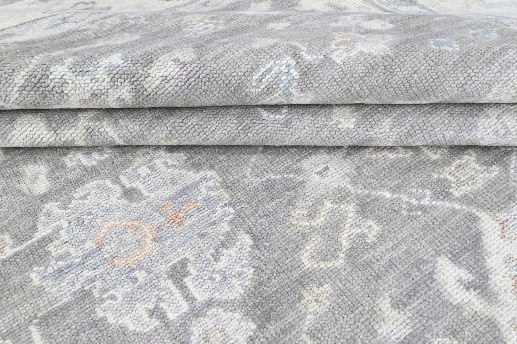 Multi Size Gray Slate Ivory Color Hand Knotted Oushak Wool Transitional Oriental Rug