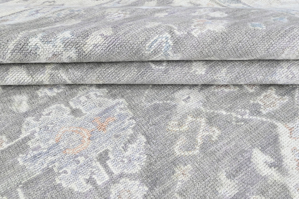Multi Size Gray Slate Ivory Color Hand Knotted Oushak Wool Transitional Oriental Rug