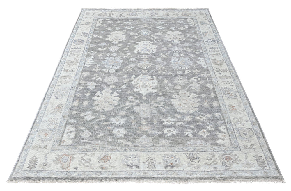 Multi Size Gray Slate Ivory Color Hand Knotted Oushak Wool Transitional Oriental Rug