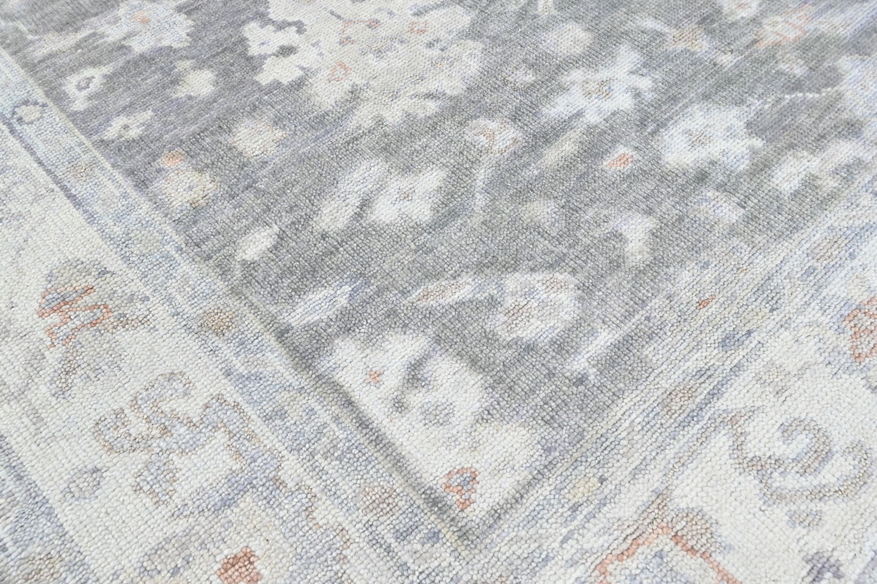 Multi Size Gray Slate Ivory Color Hand Knotted Oushak Wool Transitional Oriental Rug