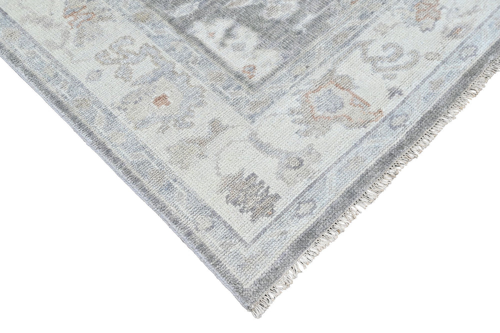 Multi Size Gray Slate Ivory Color Hand Knotted Oushak Wool Transitional Oriental Rug