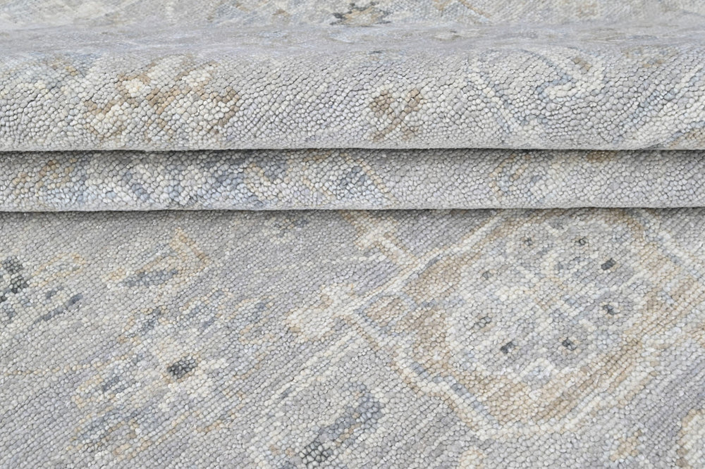 Multi Size Gray Ivory Multi Color Hand Knotted Oushak Wool Transitional Oriental Rug