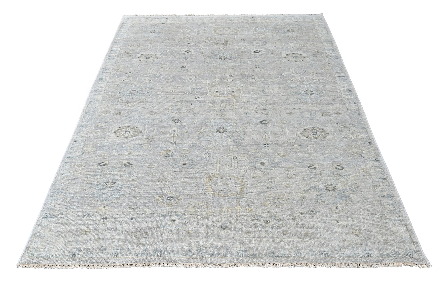 Multi Size Gray Ivory Multi Color Hand Knotted Oushak Wool Transitional Oriental Rug