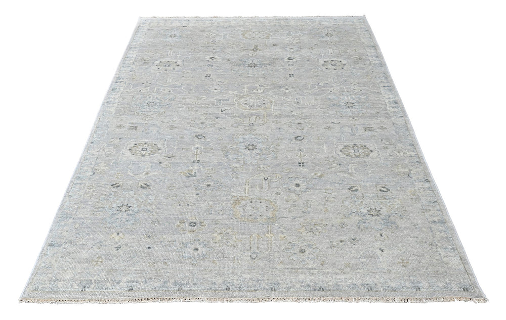 Multi Size Gray Ivory Multi Color Hand Knotted Oushak Wool Transitional Oriental Rug