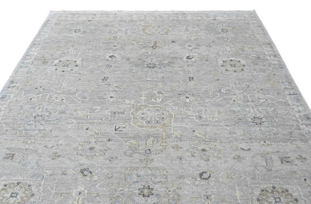 Multi Size Gray Ivory Multi Color Hand Knotted Oushak Wool Transitional Oriental Rug