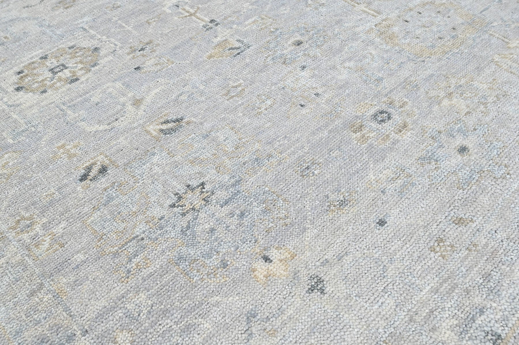 Multi Size Gray Ivory Multi Color Hand Knotted Oushak Wool Transitional Oriental Rug