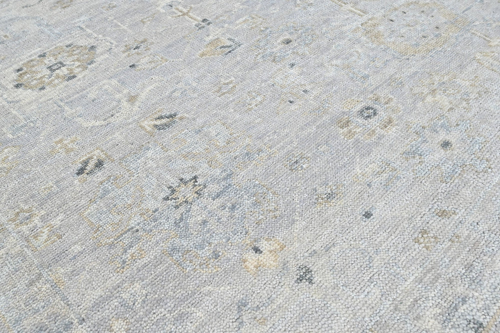 Multi Size Gray Ivory Multi Color Hand Knotted Oushak Wool Transitional Oriental Rug