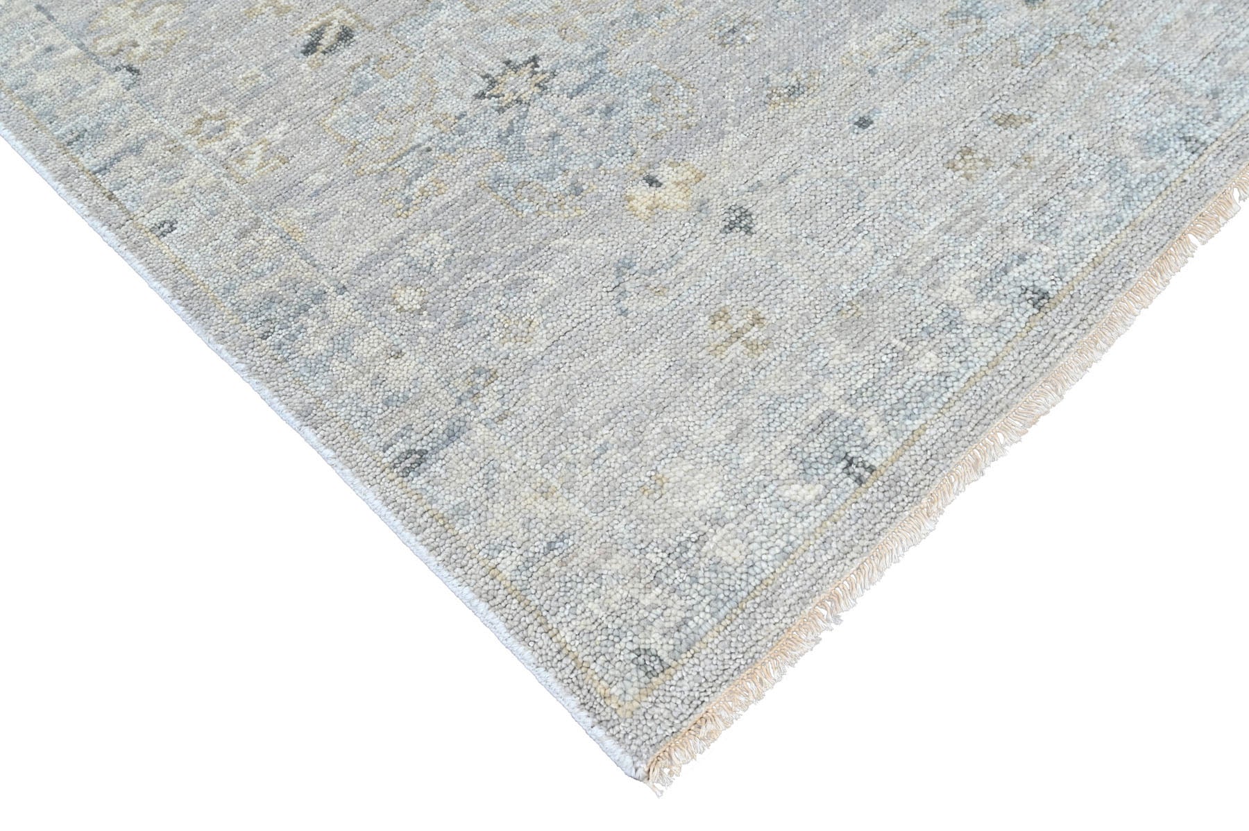 Multi Size Gray Ivory Multi Color Hand Knotted Oushak Wool Transitional Oriental Rug