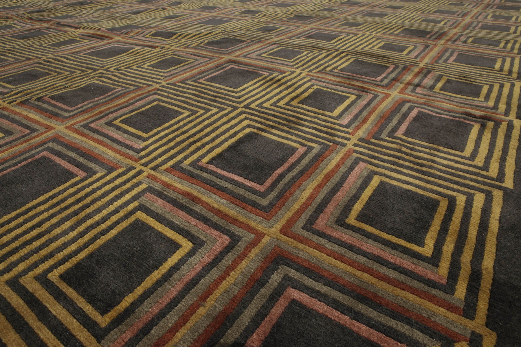 Knotted Rug Dark Olive Mustard Hand Knotted 17'7''x25'6'' Palace Size Aga John Modern Contemporary Tibetan 100% Wool Oriental Area Rug