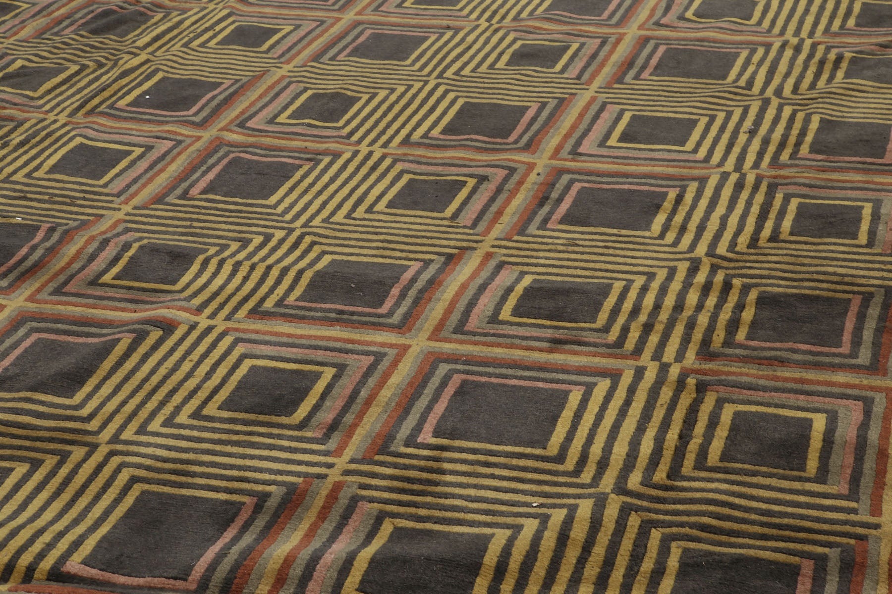 Knotted Rug Dark Olive Mustard Hand Knotted 17'7''x25'6'' Palace Size Aga John Modern Contemporary Tibetan 100% Wool Oriental Area Rug