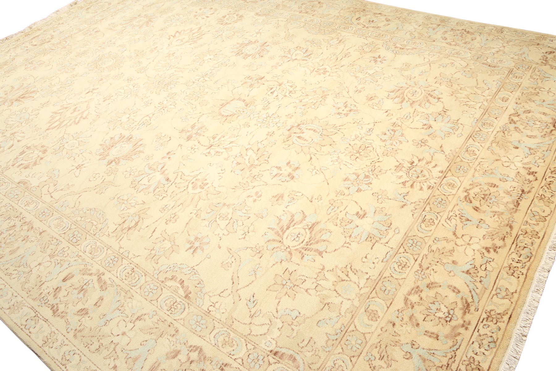9x12 Beige, Aqua, Brown Color Hand Knotted  Wool Traditional Oriental Rug