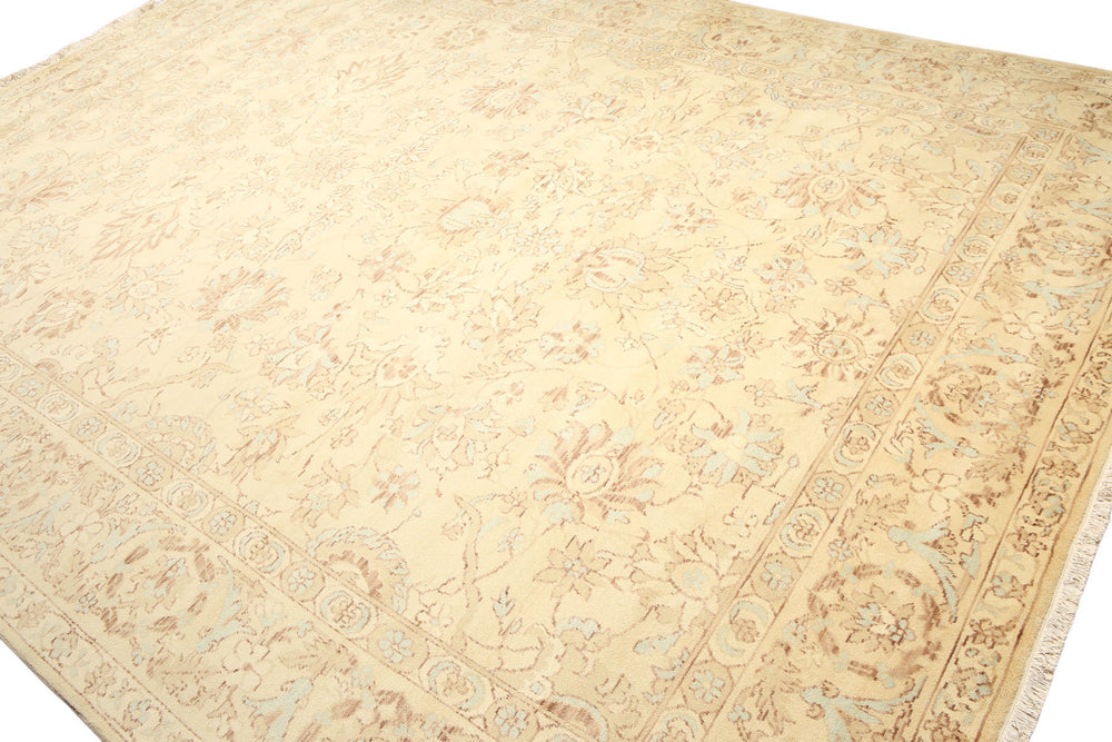9x12 Beige, Aqua, Brown Color Hand Knotted  Wool Traditional Oriental Rug