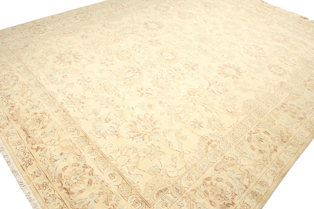 9x12 Beige, Aqua, Brown Color Hand Knotted  Wool Traditional Oriental Rug