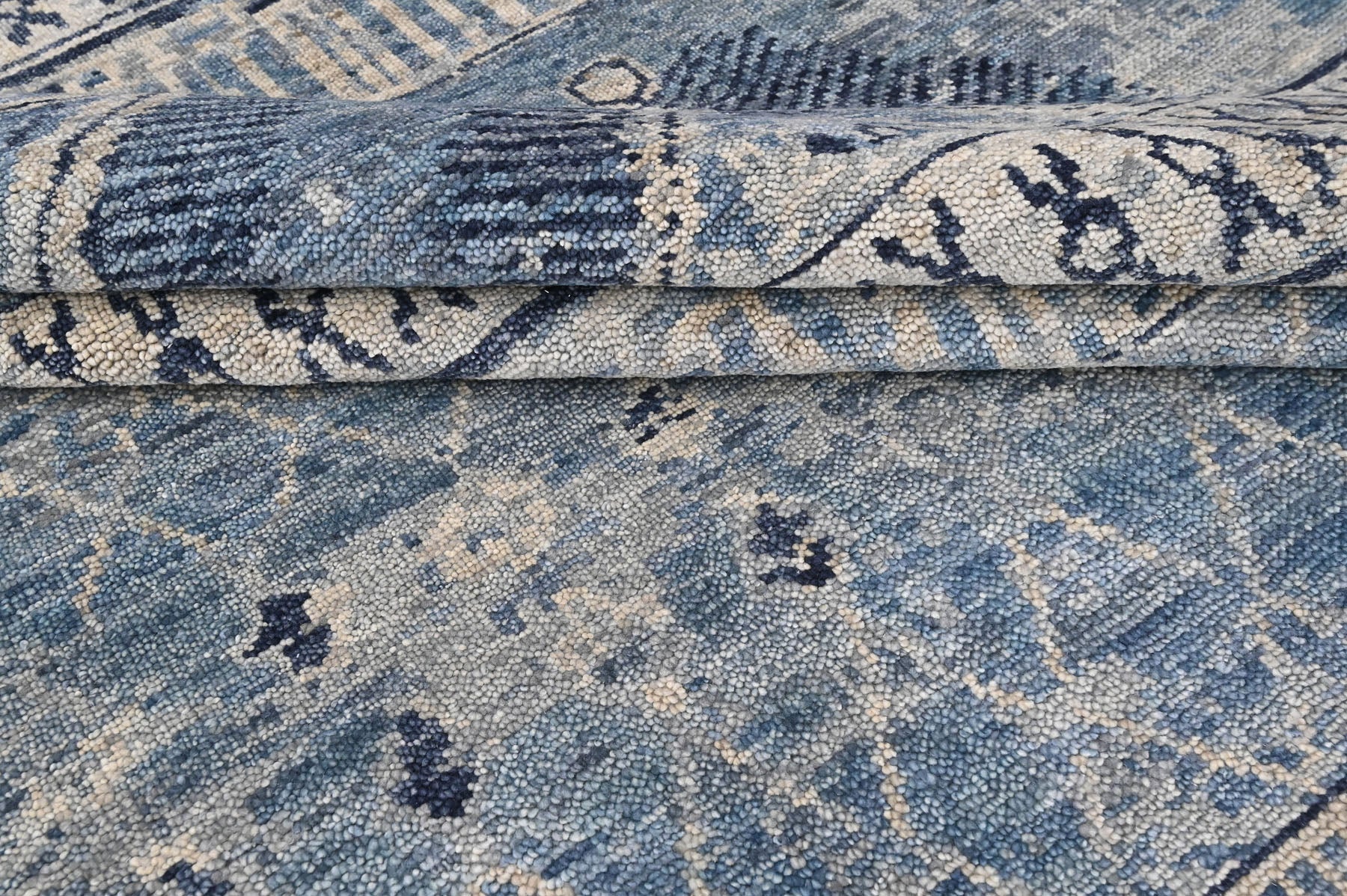 Multi Size Blue Gray Navy Color Hand Knotted Oushak Wool  Oriental Rug