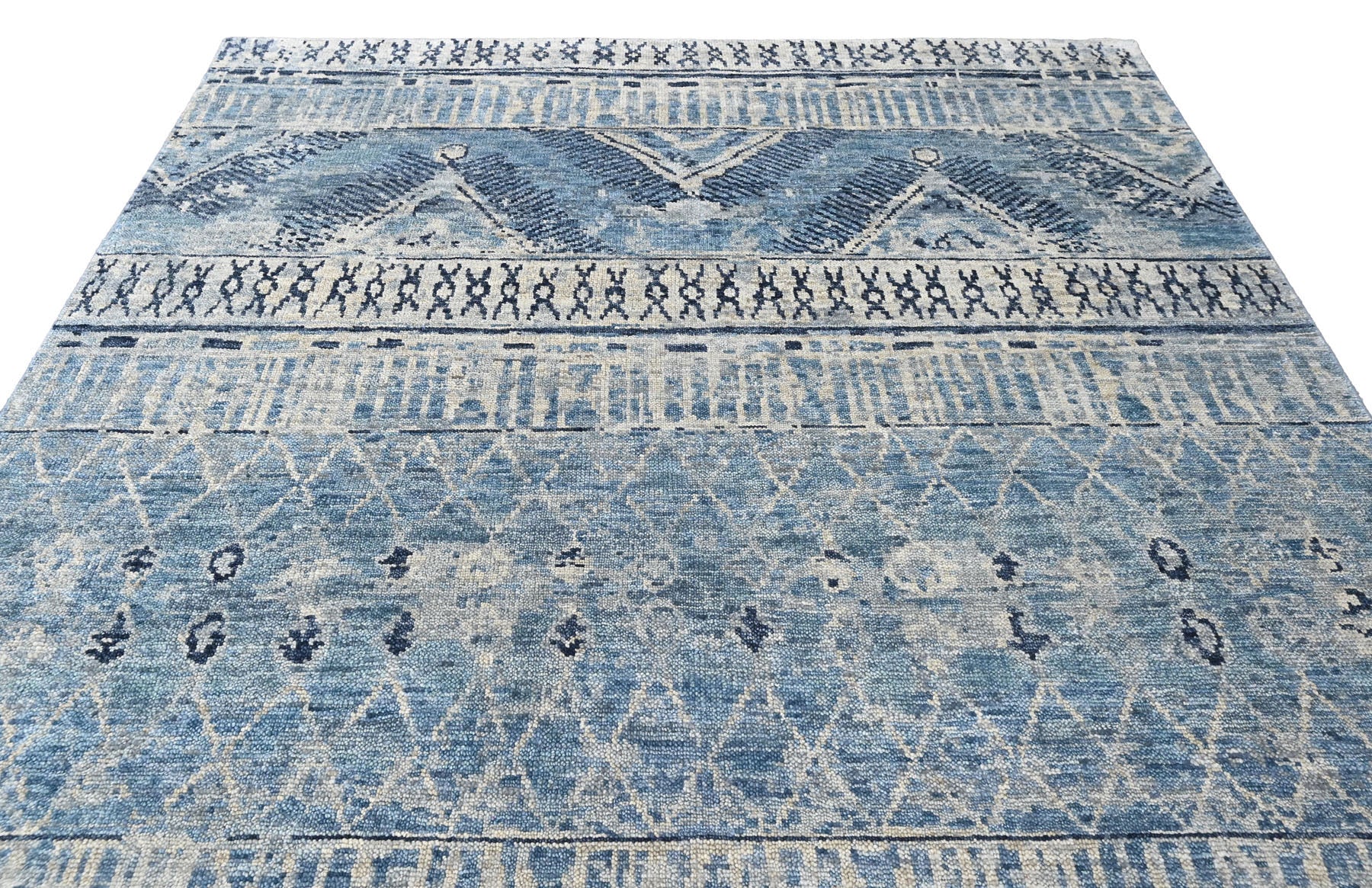 Multi Size Blue Gray Navy Color Hand Knotted Oushak Wool  Oriental Rug