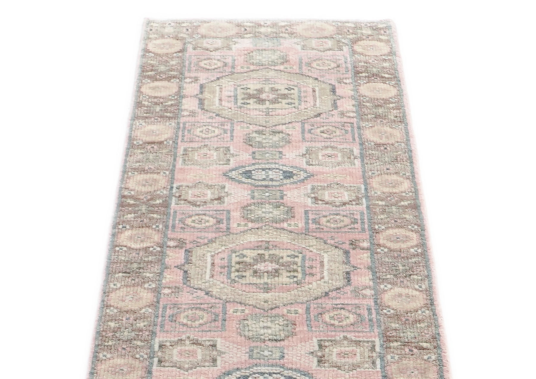 2'6x10 Blush, Gray, Ivory Color Hand Knotted Oushak Wool Transitional Oriental Rug