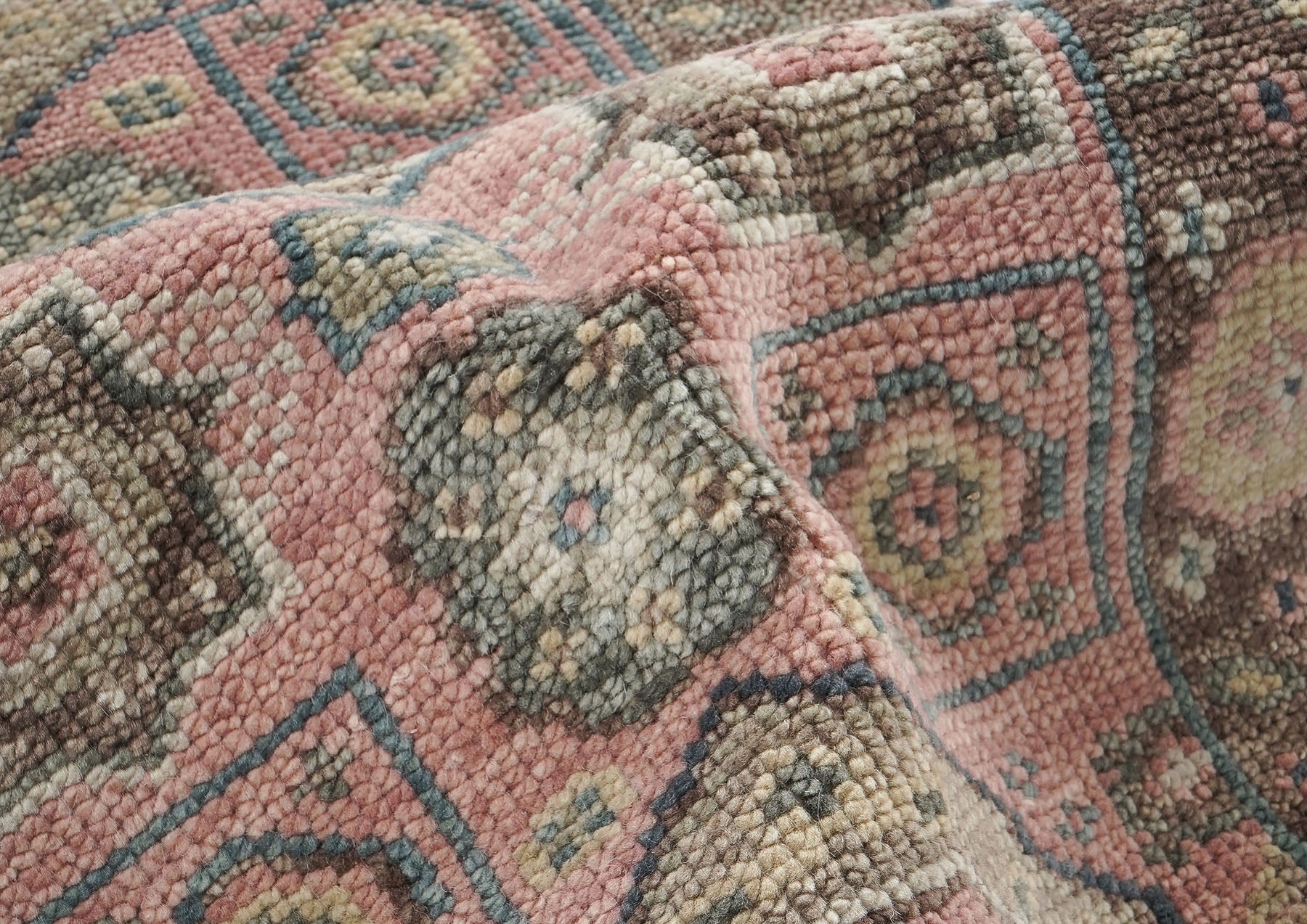 2'6x10 Blush, Gray, Ivory Color Hand Knotted Oushak Wool Transitional Oriental Rug