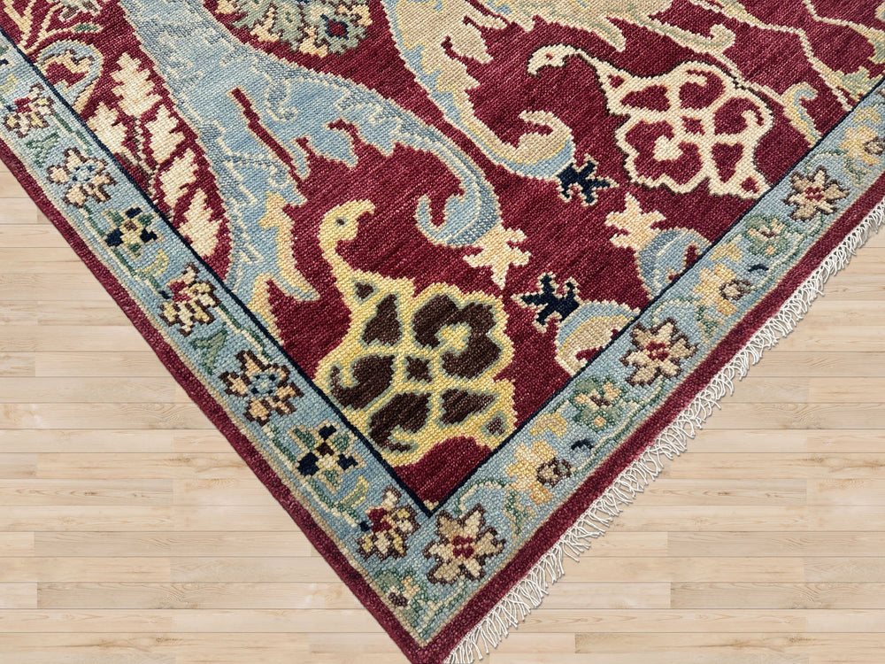 9x12 Wine, Mint, Blue Color Hand Knotted Oushak Wool  Oriental Rug