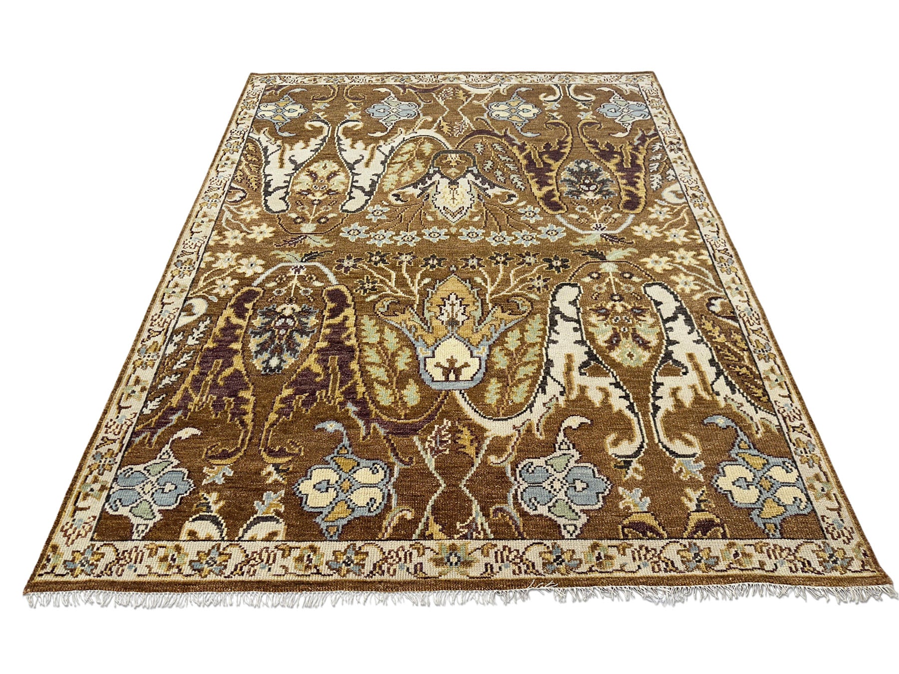 9x12 Mocha, Ivory, Chocolate Color Hand Knotted Oushak Wool  Oriental Rug