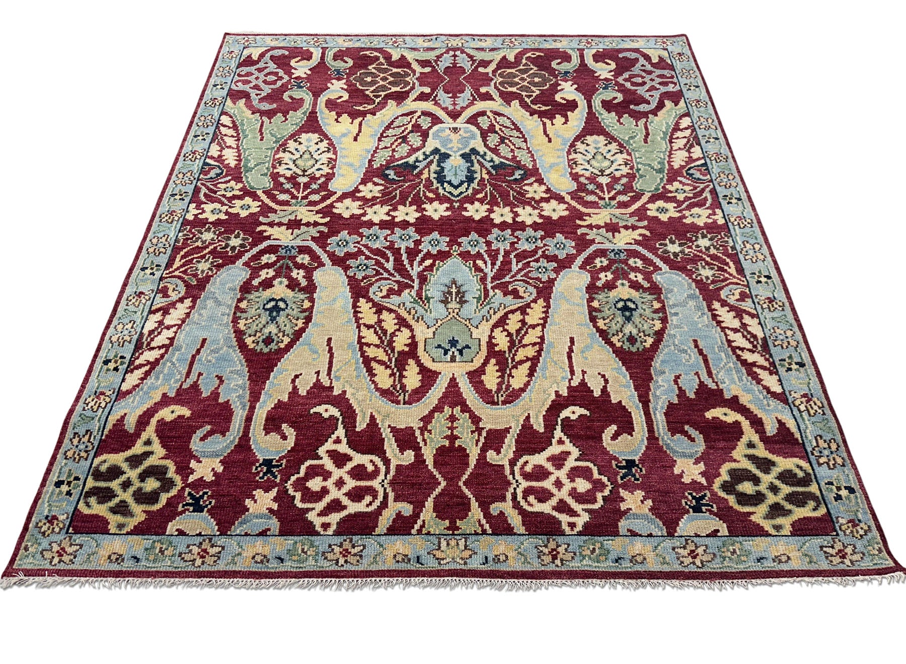 9x12 Wine, Mint, Blue Color Hand Knotted Oushak Wool  Oriental Rug